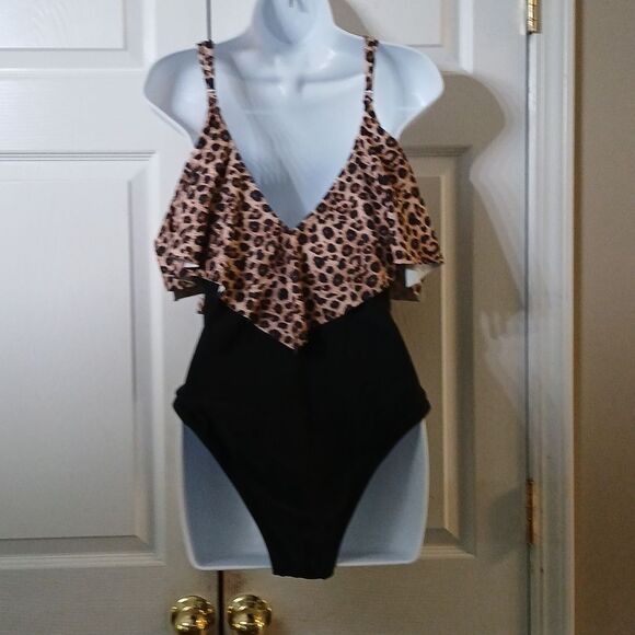 Animal print one piece swimwear bathing suit swim suit ruffle Sz XL NWOT - Picture 4 of 9